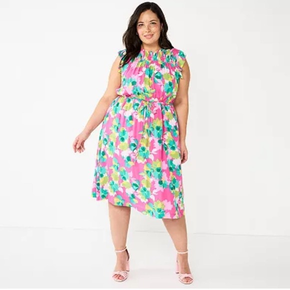 Draper James Dresses & Skirts - NWT DRAPER JAMES RSVP Smocked-Yoke Ruffle Pink Floral Knee Length Dress Size 1X